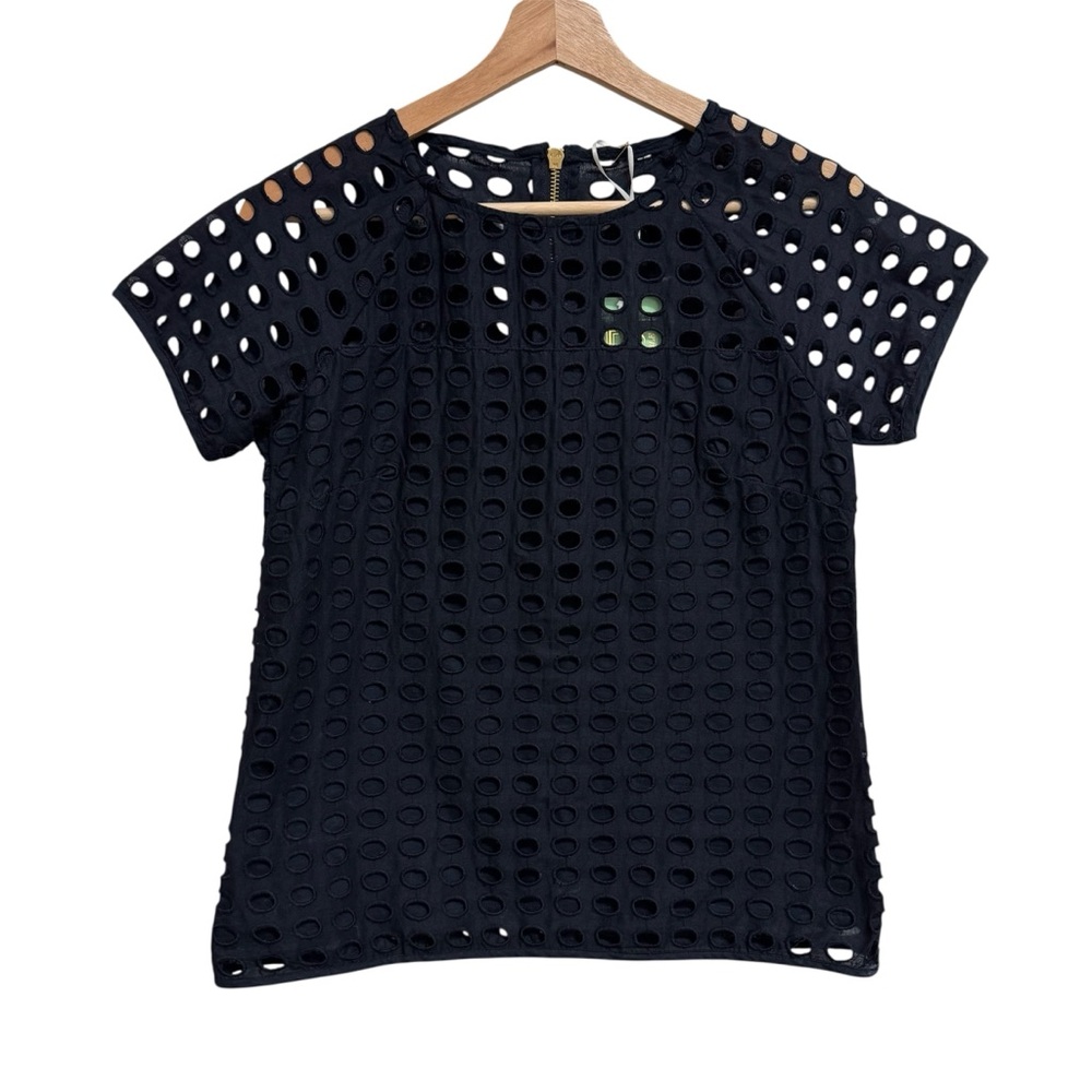 Sail to Sable Black Eyelet Short Sleeve Blouse